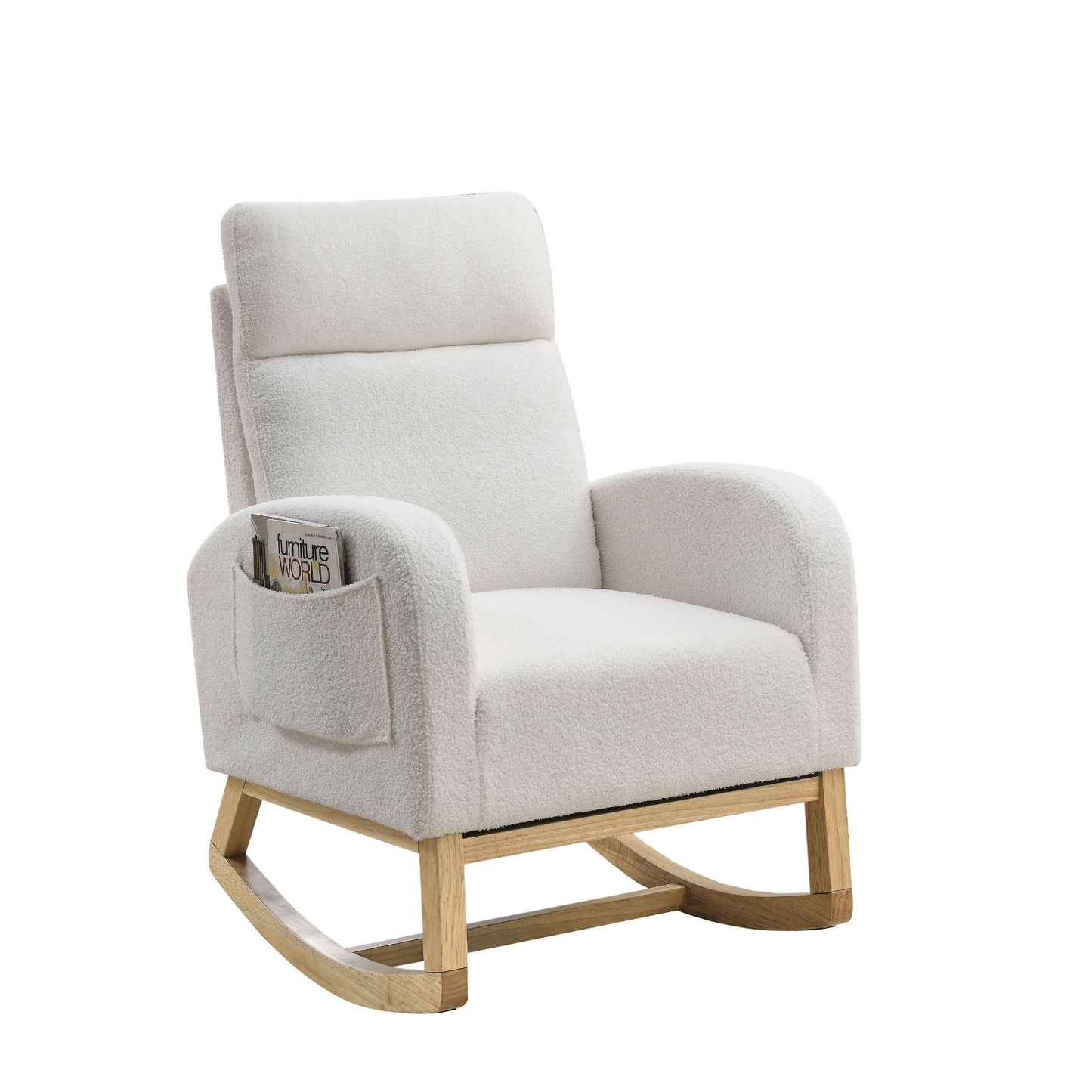 27.6"W Modern Accent High Backrest Living Room Lounge Arm Rocking Chair, Two Side Pocket ,Teddy White (Ivory)