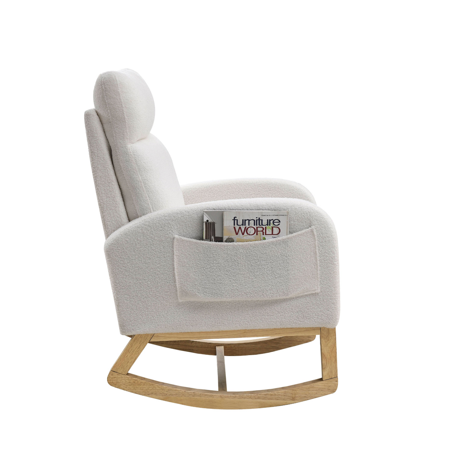 27.6"W Modern Accent High Backrest Living Room Lounge Arm Rocking Chair, Two Side Pocket ,Teddy White (Ivory)