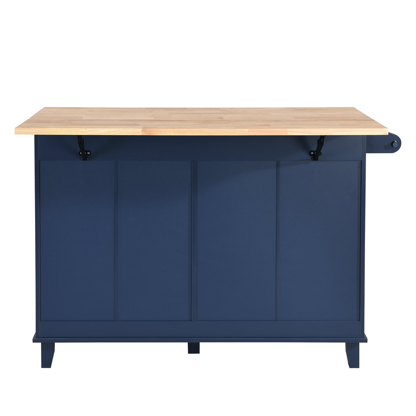 Farmhouse Kitchen Island Set with Drop Leaf and 2 Seatings,Dining Table Set with Storage Cabinet, Drawers and Towel Rack, Blue+Black+Brown