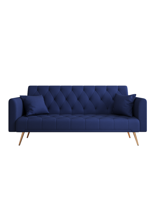 71-inch convertible love seat sofa, American retro blue velvet material, suitable for small living room, bedroom, office