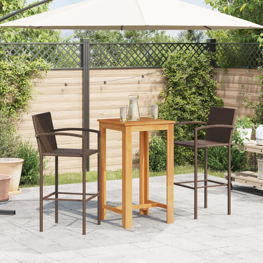 3 Piece Patio Bar Set Brown Solid Wood Acacia and Poly Rattan